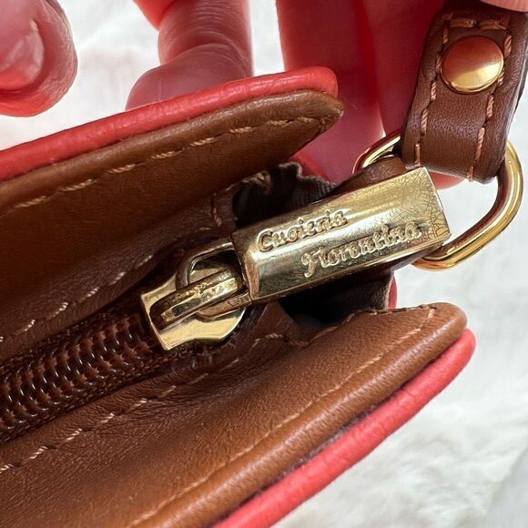 Cuoieria Fiorentina Leather Cross Body Bag Coral Pink Brown Made in Italy - Picture 8 of 10